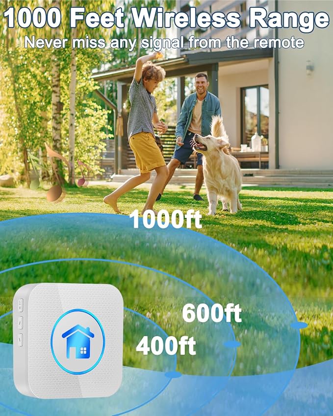 Dog Door Bell, Wireless Dog Doorbells for Potty Training – Dog Bells to Go Outside, 1000Feet Range, Waterproof Button, 55 Melodies & 5 Notification Modes (2 Button White)