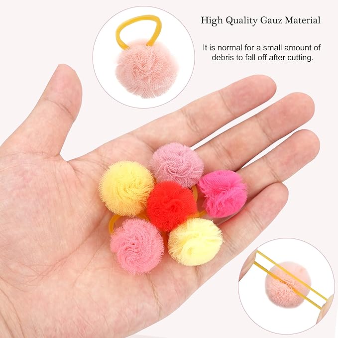 Qearl 48 Pcs Colored Ball Bows with Rubber Bands - Pet Hair Accessories for Dog, Puppy, and Cat Grooming