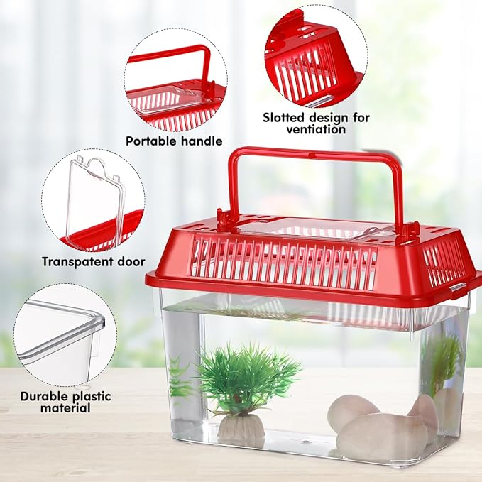PRETYZOOM Portable Fish Tank Pet Box Small Plastic Aquarium with Handle Mini Handheld Fish Bowl 5.9 Inch for Home and Travel Use