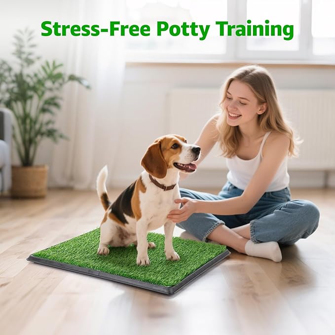 Portable Dog Grass Pad with Tray 20''x30'': Dog Litter Box with Artificial Grass Patch Bathroom Mat & Washable Pee Pad for Puppy Potty Training, Pet Loo Indoor Outdoor Use for Patio Balcony Apartment