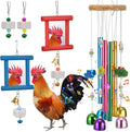 7 Pcs Chicken Toys, Hanging Chicken Wind Chime, 2 Pcs Coop Mirror Toys with Bells 4 Pack Beak Grinding Stones, Musical Coop Accessories for Hen Rooster Chick Poultry Bird(Rose Red, Blue)