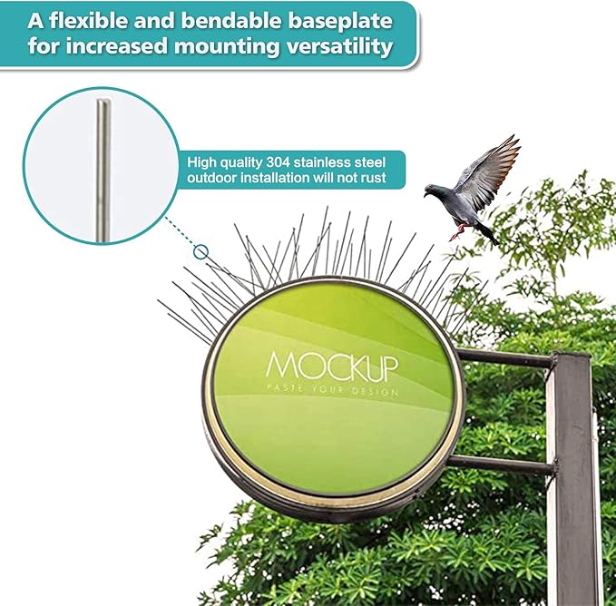 KKY Bird Spikes Stainless Steel Base, Metal Bird Repellent Nail Fence Kit, Can Be Used to Stop Pigeons and Other Small Birds, Covering 10.8 Feet 10 Packs.