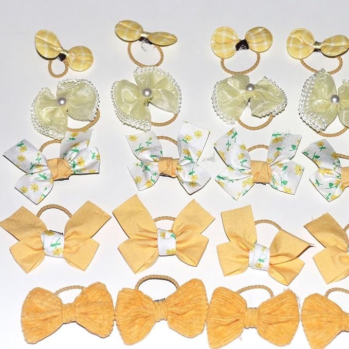 20pcs Yellow Small Dog Hair Bows, Handmade Mix Style Bowknot Top Knot for Yorkie Holiday Daily Grooming