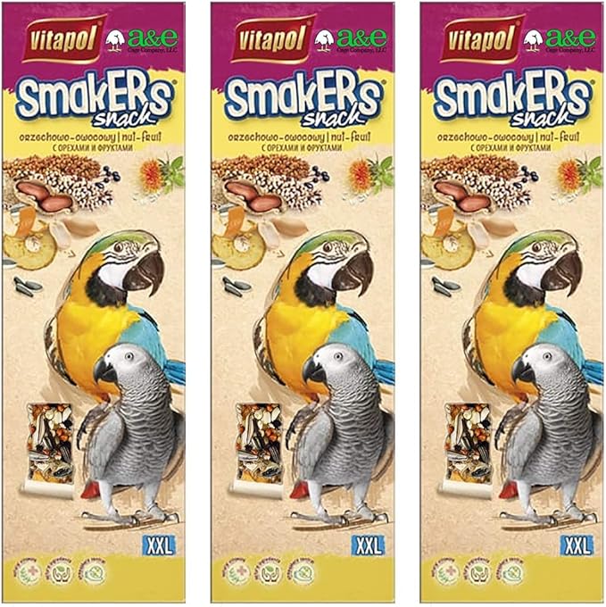 A&E Cage Co. 6 Pack of Smackers Parrot XXL Treat Sticks, 12.75 Inches Each, Nut Mix Flavor