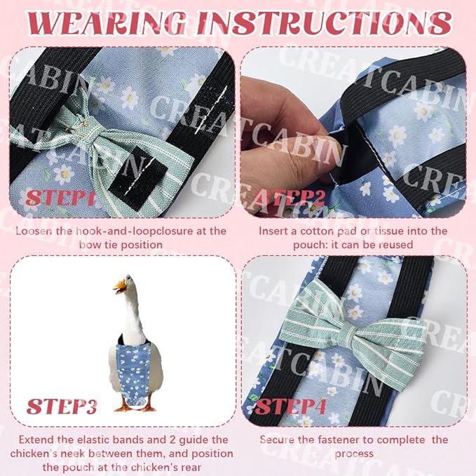 CREATCABIN 3Pcs 3 Styles Pet Chicken Diapers Duckling Diapers Polyester Washable Waterproof Adjustable Reusable Duck Clothes Accessories with Bow Tie for Indoor Chickens Birds Supplies 12.2 x 5 Inch