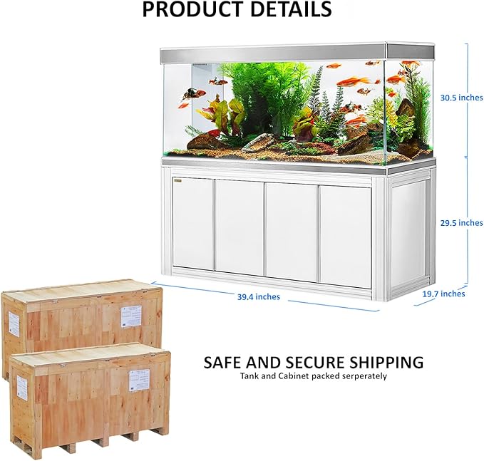 Aqua Dream 230 Gallon, All-in-One Aquarium Fish Tank with Tempered Ultra-Clear Glass, Includes Cabinet Stand, Multi-Chamber Filtration Sump, Filter Media, 1450 GPH Water Pump - White/Silver