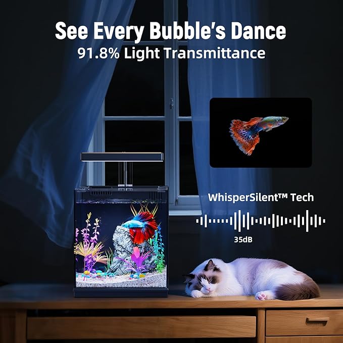 Betta Fish Tank, 2 Gallon All-in-One Aquarium Kit with Filtration & LED Light, Self-Cleaning Aquarium for Beginners, Kids, Gifts for Men，Teen Boys