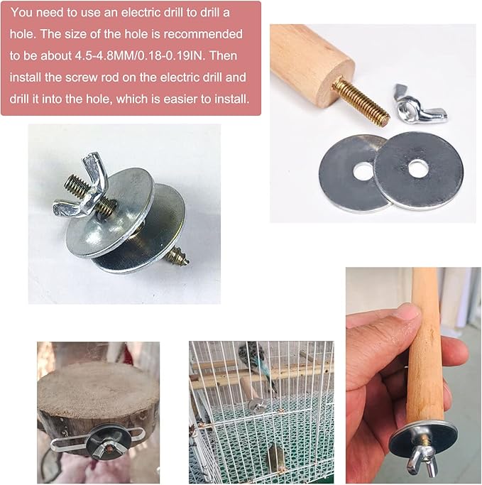 6 Set Wooden Parrot Perch Mount Screws Nuts Washer Kit Hardware for Natural Wood Bird Perch DIY Wood Birds Stand Branch Platform Playground Wild Grape Paw Grinding Stick Parakeet Cockatiel