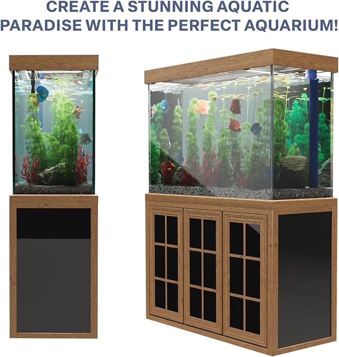 175 Gallon Glass Aquarium with Aluminum Cabinet - Including Sump for Filtration and Circulation, Plumbing, LED, Brown