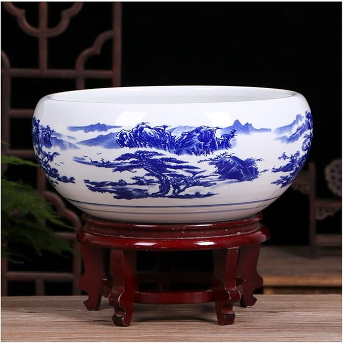 Aquarium Aquarium Fish Tank Blue and White Ceramic Goldfish Bowl Home Living Room Office Desktop Fish Culture Bowl Aquarium Starter Kits Fish Tank Decorations (Color : A, Size : 50CM)