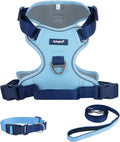 No Pull Dog Harness Leash and Collar Set, Soft Adjustable Dogs Vest Reflective and Comfortable Handle Blue Medium