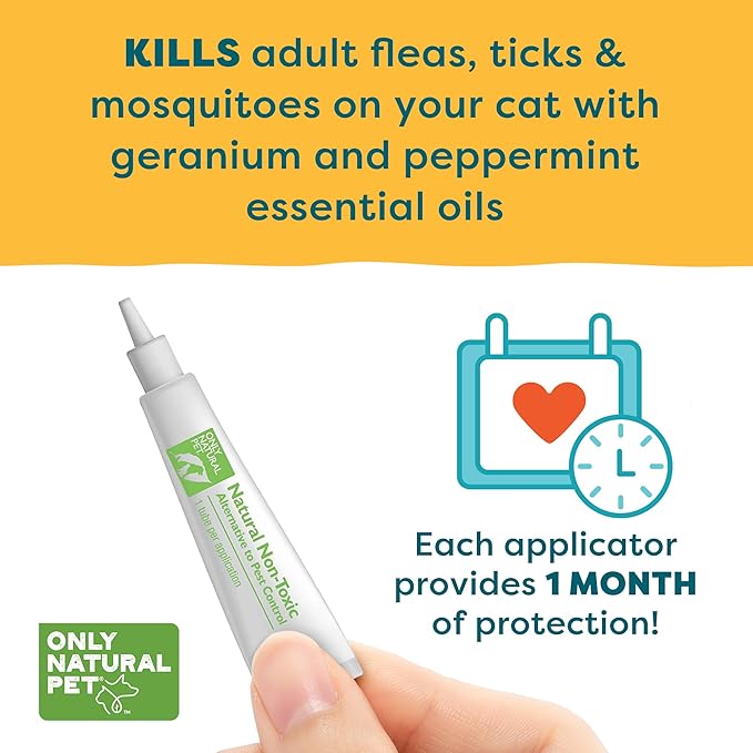 Only Natural Pet Flea and Tick Prevention for Cats - EasyDefense Remedy for Your Pets - Natural Care Control Squeeze-On Drops - Tick and Flea Protection - Three Months Supply (Single)