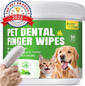Pet Teeth Cleaning Wipes for Dogs & Cats, Pet Dental Finger Wipes for Dogs, No-Rinse Dog Toothbrush Toothpaste to Reduce Plaque & Tartar, Disposable Dog Tooth Brushing Kit - Mint Flavor - 50 Count