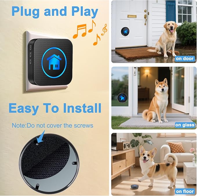 High Sensitivity Dog Door Bell 2026 Version, Dog Doorbells for Potty Training – Dog Bells to Go Outside, 1000Feet Range, Waterproof Button, 55 Melodies & 5 Notification Modes (1 Button)