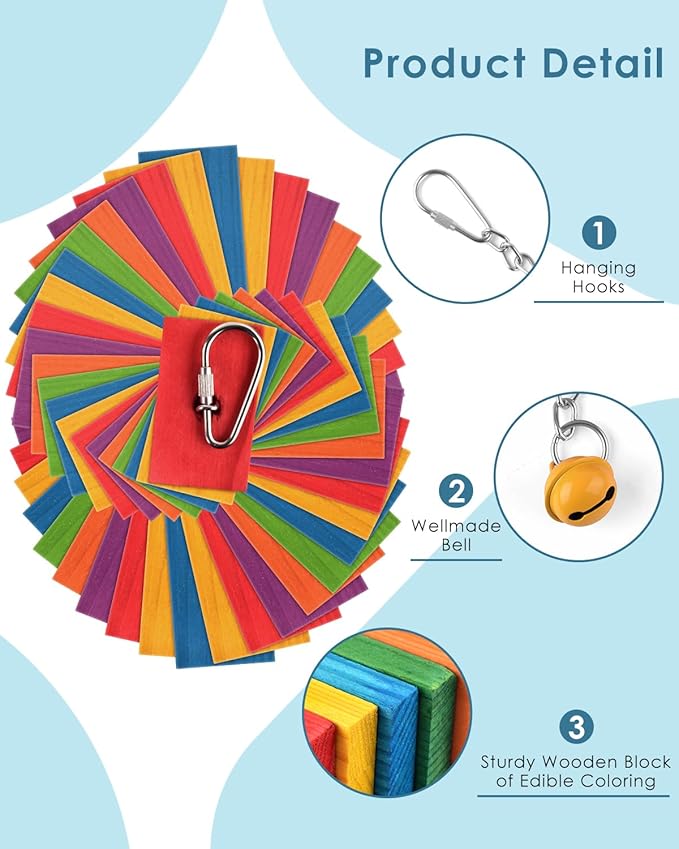 Bissap Bird Chew Toys, Multicolored Bagel Cascade Bird Parrot Chewing Sticks Biting Wooden Blocks Toy for Medium Amazon Cockatiels Cockatoos Macaws and Similar Sized Pet Birds