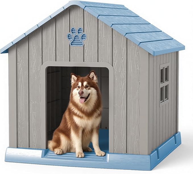 DRATO Dog House Indoor Outdoor for Small to Large Sized Dogs Indoor Outdoor Doghouse Large Shelter with Elevated Floor, Easy to Assemble (Blue, 38Inch(37.8 * 40.87 * 38.82))