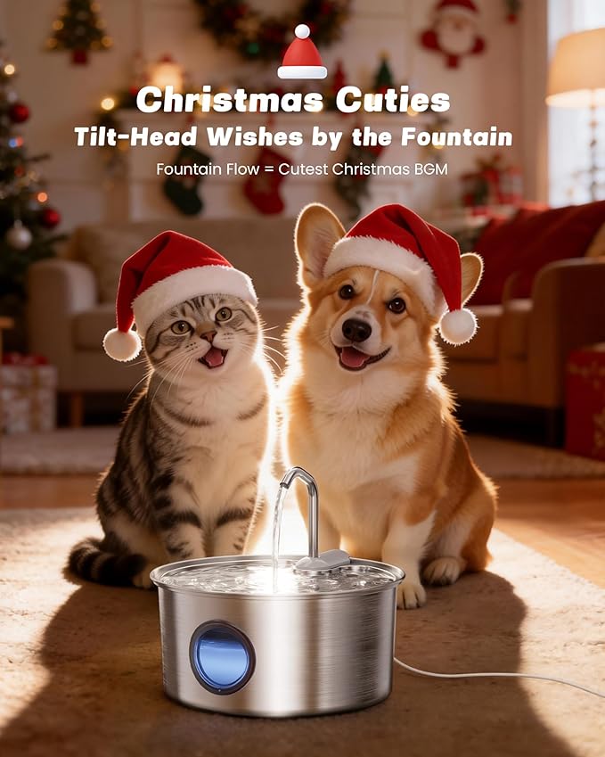 Cat Water Fountain Stainless Steel - 108oz/3.2L Automatic Cat Water Fountain for Drinking with 10PCS Filters, Metal Pet Water Fountain Water Dispenser for Cats, Puppy, Multiple Pets