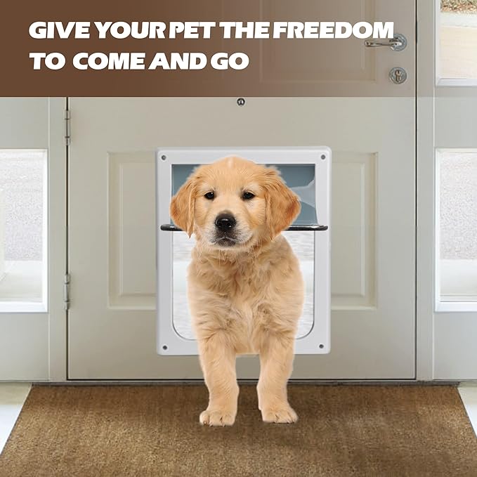 Pet Flap Door 2 Ways Locking Dog Wall Entry Pet Door with Transparent Flap for Dogs (Medium)