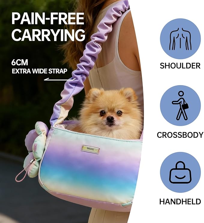 TOUCHDOG Pet Carrier Purse for Small Dogs & Cats,Lightweight Travel Puffy Handbag, Breathable Tote with Padded Interior&Safety Leash Clips,Ideal Carrier Backpack for Travel/Shopping (Blue)