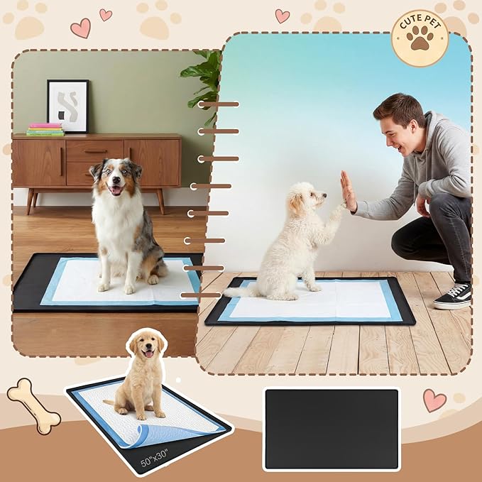 Dunzy 50" x 30" Silicone Pee Pad Holder Tray Extra Large Puppy Pee Pad Holder, Raised Edges, Non Slip Leak-Proof Urine Potty Tray for Indoor Flooring Protection Training
