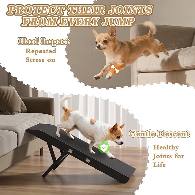 Dog Ramp for Couch - 4-Level Adjustable (8.6"-20.9") & Wider Foldable Pet Ramp for Small Dogs, Non-Slip EVA Mat with Glow Strips, Solid Birchwood Supports 200Lbs
