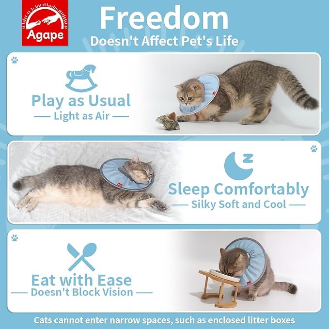 Agape Soft Cat Cone, Lightweight Recovery Collar for Cats to Stop Licking and Scratching After Surgery, Comfy Kitten Cone for Wound Care, Cute E Collar Alternative for Small, Medium, and Large Cats