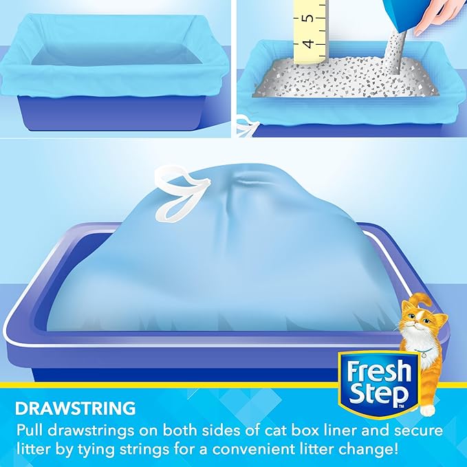 Fresh Step Drawstring Cat Litter Box Liners, Scented Heavy Duty Kitty Litter Bags for Large Oval or Rectangle Pans, Helps Contain Odor and Mess, Easy Lift Out Cleanup, 30 x 17 in, 15 Count