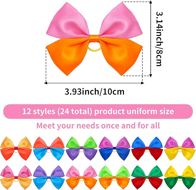 24PCS Big Dog Hair Bows with Rubber Band for Large Dog Long Hair Girl Boy Male Female Bowknot Grooming Accessories