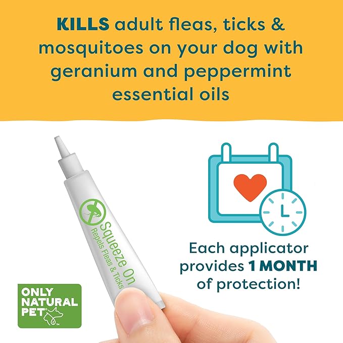 Only Natural Pet Flea and Tick Control for Large Breed Dogs (Over 40 lbs) - EasyDefense Flea & Tick Herbal Squeeze-On Drops - 3 Month Supply (L Sqz.)