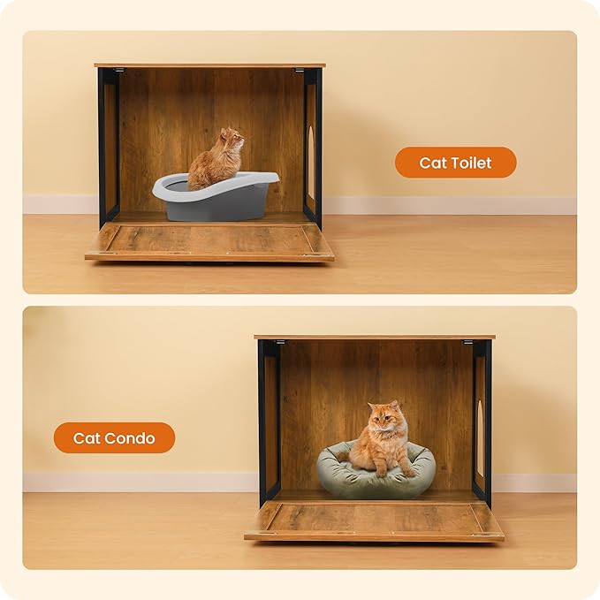 Dwanton Cat Litter Box Furniture Hidden, Cat Litter Box Enclosure, Reversible Entrance Can Be on Left or Right Side, Indoor Cabinet, Wooden Washroom, End Table, Nightstand, Warm Brown, 27.6" L