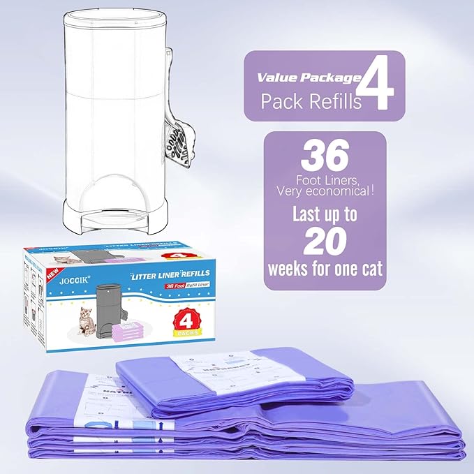 Litter Refill Bags Compatible with Litter Chanp, 4 Pack One 36 Foot Litter Waste Receptacle Refill Liners