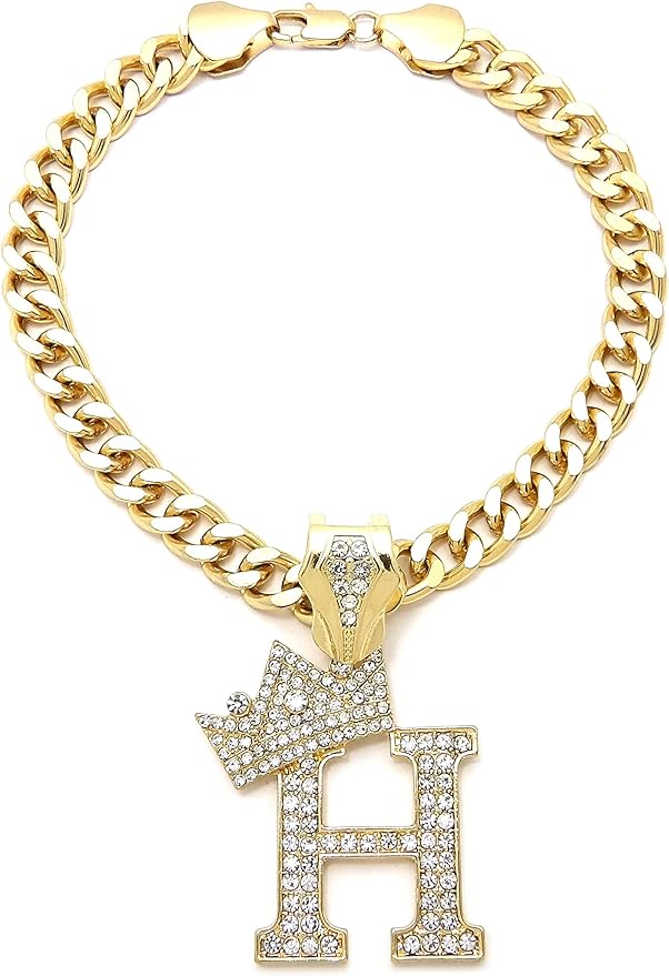 Initial Letter Cuban Chain Dog Chain Pet Chain Pet, Cat, Puppy Necklace (H, 20")