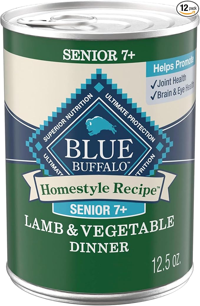 Blue Buffalo Homestyle Recipe Senior 7+ Lamb and Vegetable Dinner Wet Dog Food for Senior 7+ Dogs, Lamb Recipe, 12.5 oz. Can (Pack of 12)