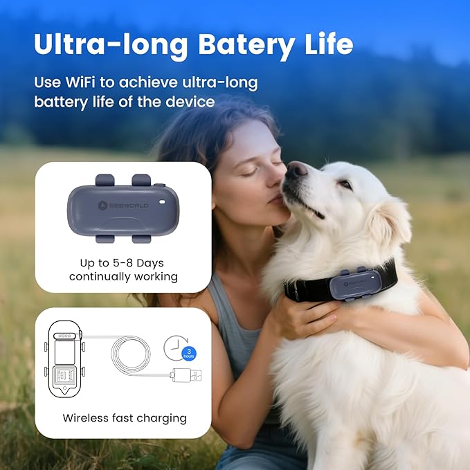 SEEWORLD Cat Tracker Dog Tracking Device with Real-Time Location | Activity Sleeping Monitoring | Geo-Fence for All Collars-iOS & Android (Subscription Required)