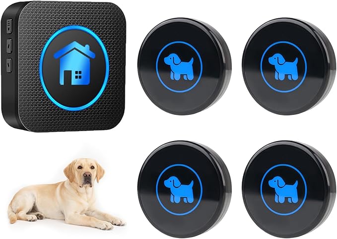 Dog Door Bell, Wireless Dog Doorbells for Potty Training – Dog Bells to Go Outside, 1000Feet Range, Waterproof Button, 55 Melodies & 5 Notification Modes (4 Buttons)