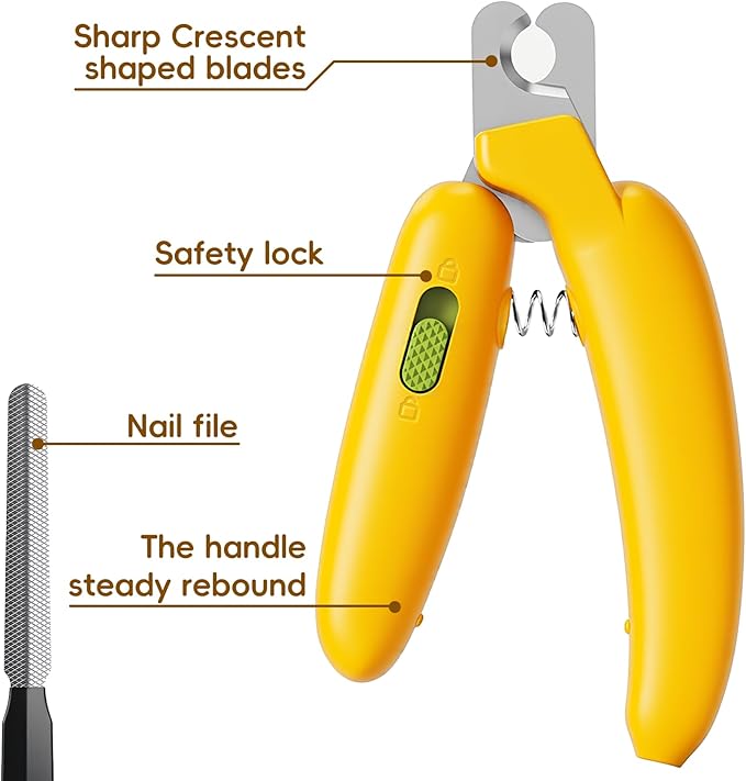 Dog Nail Clippers,Dog Nail Trimmers for Small Medium Dogs and Cats - Professional Grooming Tool with Safety Lock, Sharp Stainless Steel Blade Prevents Splitting，Includes Nail File (Yellow-mini)