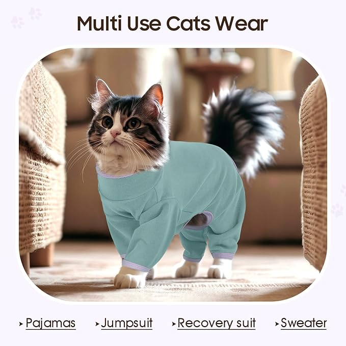 DENTRUN Cat Clothes for Hair Control with Hair Sticky Fabric - Soft Recovery Suit & Breathable Lint-Resistant Cat Sweater for Cats Only, Kitten Onesie Pajamas, XXL, Bean Green