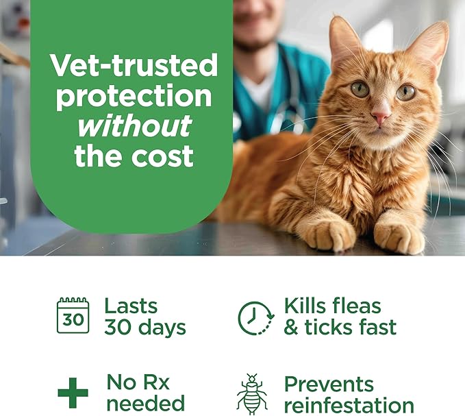 TevraPet FirstAct Plus Flea and Tick Prevention for Cats Over 1.5lbs, 6 Monthly Doses, Topical Drops