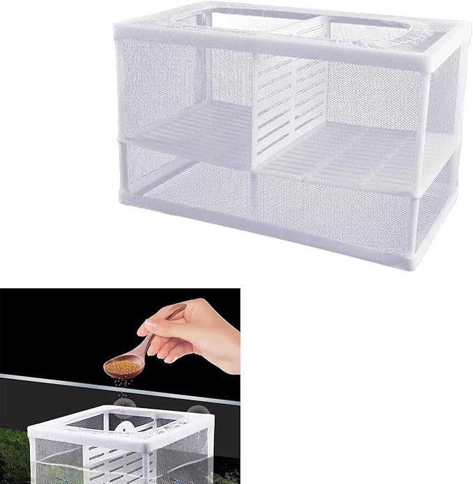 2PCS Protective Aquariums Breeding Cage Netting Nursery Tanks with Suction Cup for Fry Rearing and Secure Observation Fish Breeding Box with Suction Cup