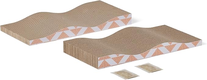 Amazon Basics New Cat Scratch Post, Single Layer with Curve, 16.5" x 8.1" x 1.6", 2-Pack, Catnip-Enhanced