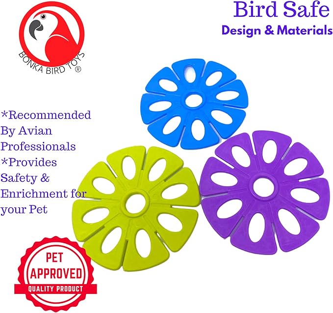 Bonka Bird Toys 2918 Large Pk6 Round Plastic Snowflakes Parrot Toy, Conure, Amazon, African Grey, and Similar