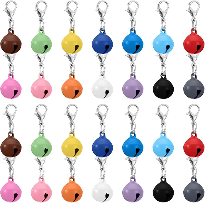 28Pcs Pet Bells for Dog Cat Collar Colourful Pet Small Bells with Clasps Dog Cat Collar Charms Pets Pendant Accessories Stainless Steel Keychain Loud Crisp Sound for Animal Christmas Decoration