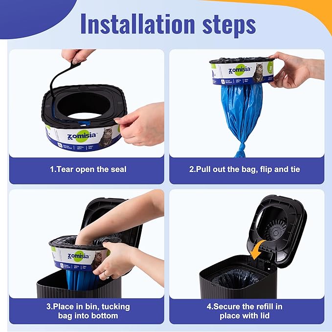 4 Pack Cat Litter Refill Bags, Non-See-Through Jumbo 120FT Cartridge Refill Total Up to Over 16 Months Per Cat for Odor Control, Compatible with Genie Standard, Plus, Style, Design