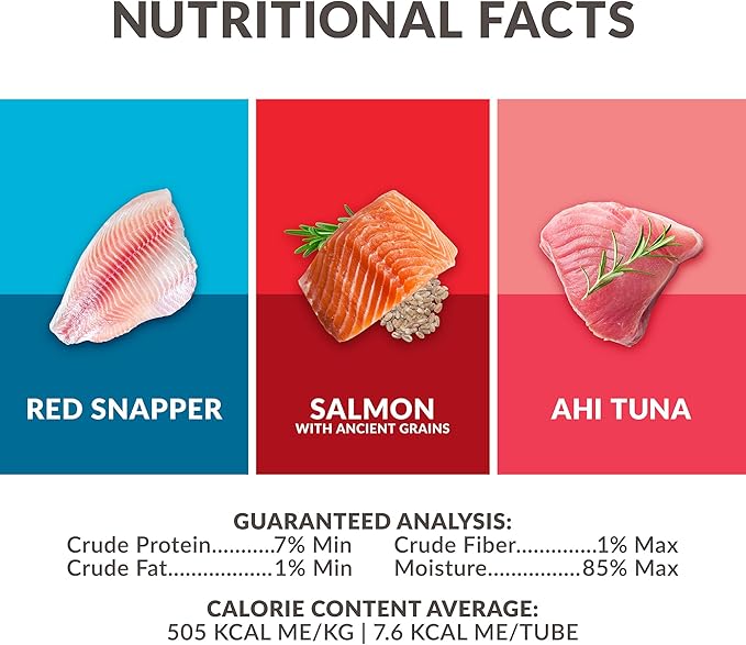Wild Eats Lickable Cat Treats Exotic Fish Variety Pack 12ct - Ahi Tuna, Wild Pink Salmon, Red Snapper - Puree Bisque