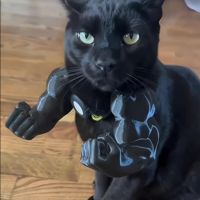 3D Printed Cat Muscle Arms, Halloween Cat Costume Accessory Neck Arms for Pet Cosplay, Lightweight Muscular Arms for Cats Birthday Party Supplie, Halloween Unique Costume Prop for Pets (Black)