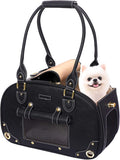 PetsHome Dog Carrier Purse, Pet Carrier, Waterproof Premium Leather Pet Travel Portable Bag Carrier for Cat and Small Dog Home & Outdoor Medium Black