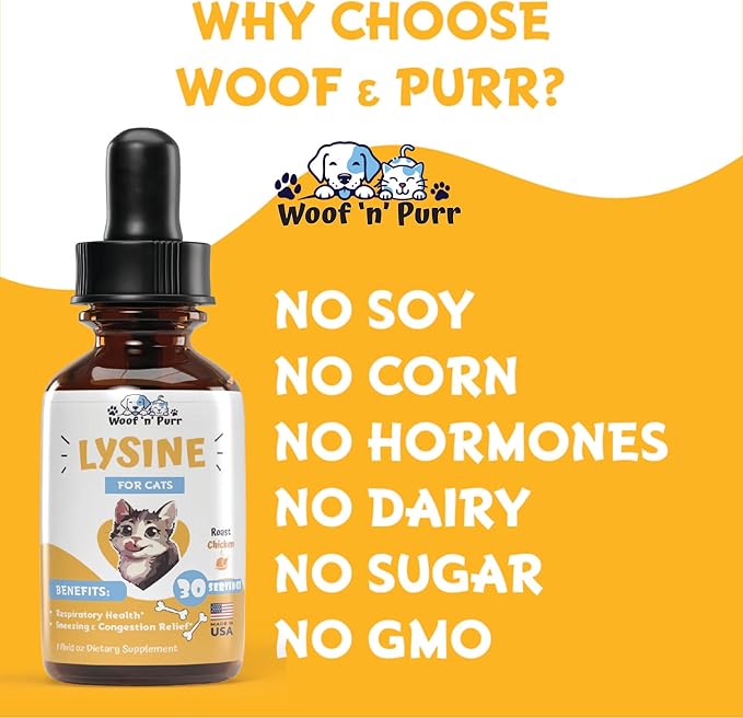 Lysine for Cats - L-Lysine for Cats - May Help with Respiratory Health, Sneezing, Runny Nose & More - Cat Cold Relief - Cat Sneezing Treatment - 1 fl oz