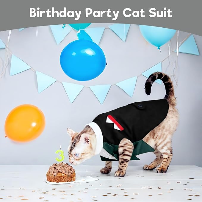 Cat Tuxedo Suit, Stylish Cat Tuxedo Outfit Formal Suit, Kitten Formal Attire Wedding Birthday Onesie Costume for Male Girl Hairless Cats, Pet Fashion Apparel Fancy Clothes, Grey, M