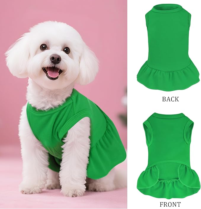 Dog Dresses Cat Skirt Solid Color Dog Clothes Summer Sleeveless Puppy Girl Clothes for Small Pet Dogs Cats (Dark Green, Large)