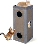 PETSITE 4-Story Cat Tree Condo Barrel Tower, 39 Inches Top High Edge Cat Condo Bed with Removable Cushion, Natural Sisal-Covered Scratching Board Indoor Cat Furniture, Grey